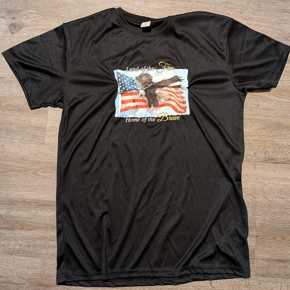 Black Short Sleeve Tee with Vintage Flag Design